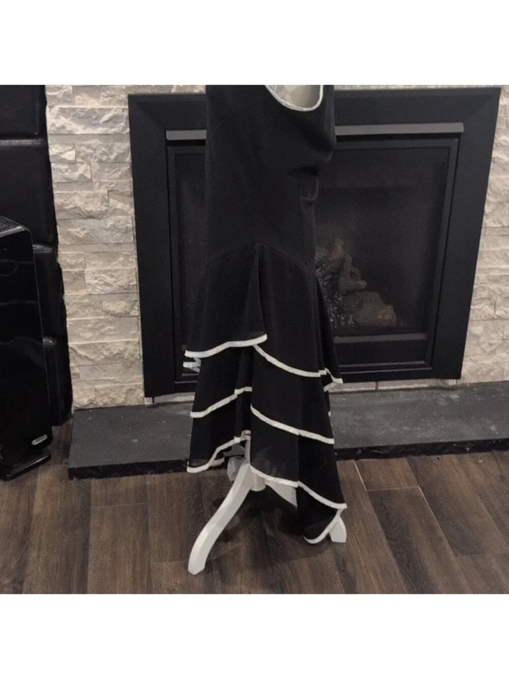 Citrine Sleeveless Black With White Trim With Layered Ruffled Salsa Style Dress
